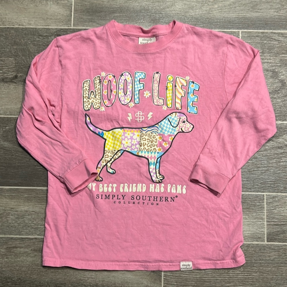 Girl's Pink Long Sleeve Dog Tee Shirt